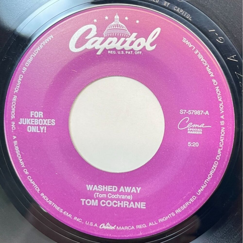 Tom Cochrane Washed Away / Lunatic Fringe (Live) 45 Rock Capitol Jukebox 57987